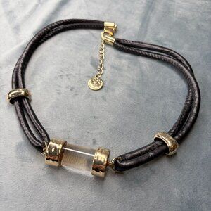 A|X ARMANI EXCHANGE Leather Necklace Color: Black/Gold